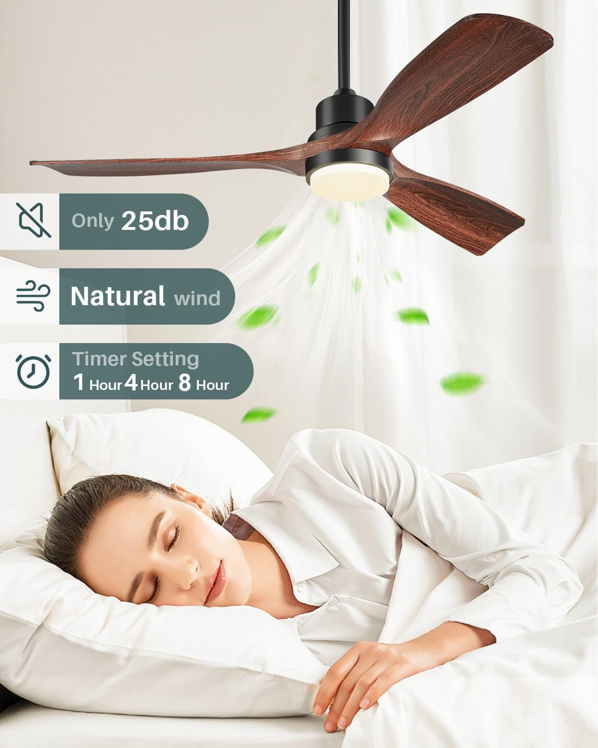 52" Smart Ceiling Fan with Light Alexa/App/Remote Control 3 Blade Walnut