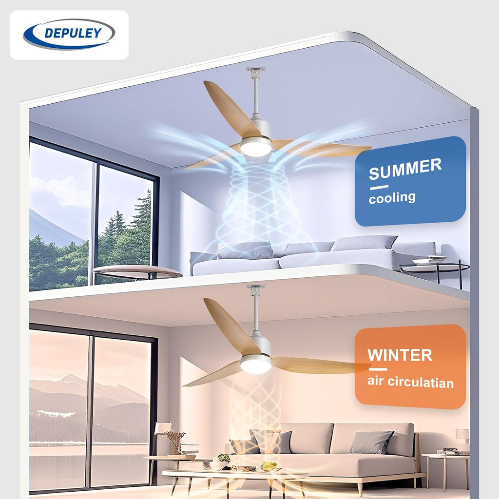 Outdoor Ceiling Fans with Lights: 52-Inch outside Waterproof Plug-In Ceiling Fan with Light and Remote Control - 3-Blade Hanging Gazebo Outdoor Fans for Patios 6 Speeds Reversible - Wood