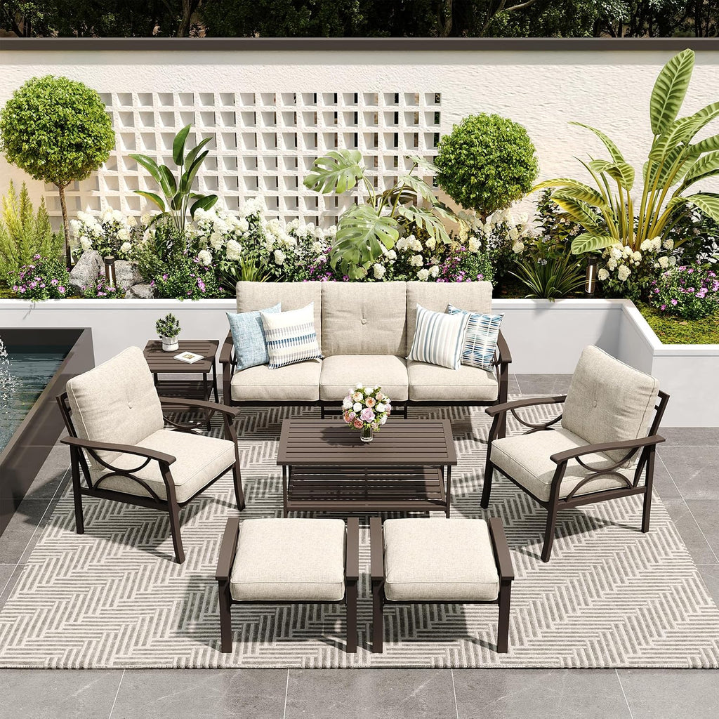 7-Pieces Outdoor Patio Furniture Set, Outdoor Metal Sectional Furniture with Cushions, Outdoor Conversation Seating Set with Coffee Table for Backyard,Garden, Balcony, Deck, Backyard, Khaki