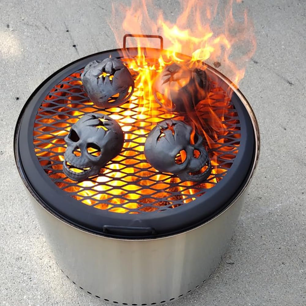 Fire Pit Skull, Metal Skull Fire Log for Halloween Decor