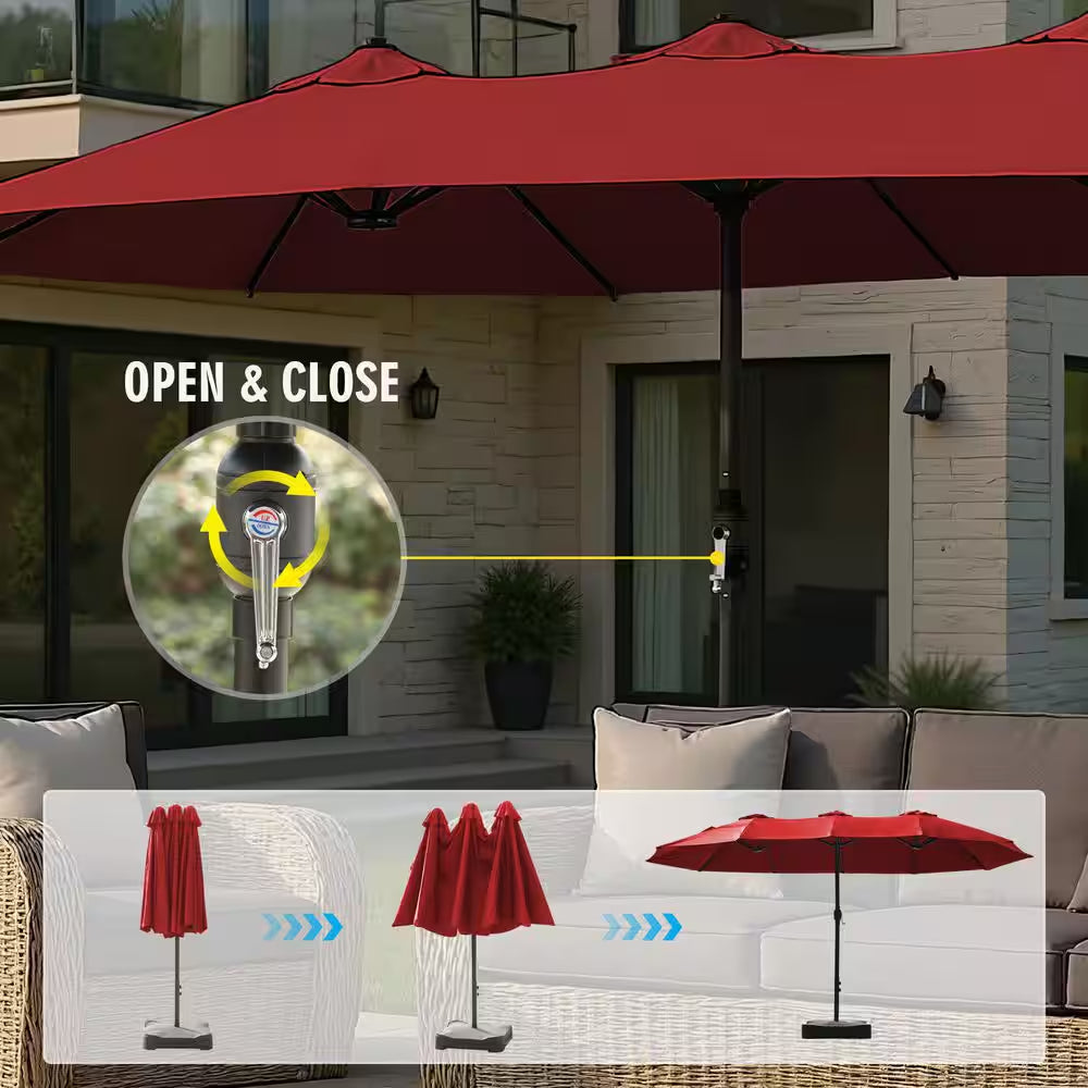 15 Ft. Market Patio Umbrella with Crank, UPF50+ Polyester Canopy and Weighted Base in Chili Red