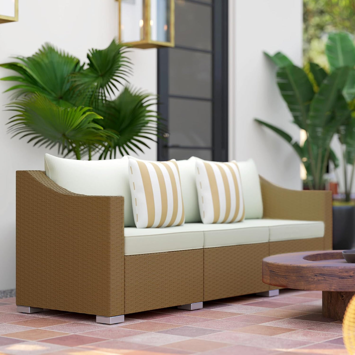3 Seater Patio Sofa Outdoor Couch Cushions 2 Pillows Light Gray
