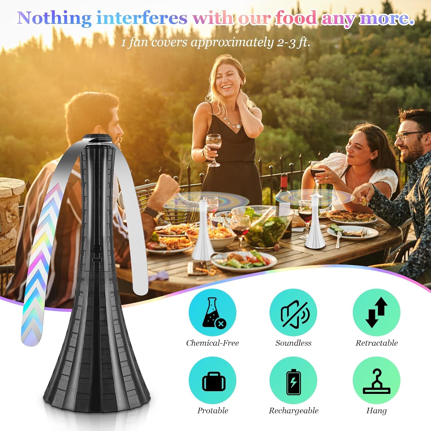 Fly Fans for Tables Rechargeable, Flies Fan USB, Fly Repellent Outdoor Patio to Keep Bugs Away by Soft Blades, Food Fans for Camping, Picnic, Fishing, 6PCS