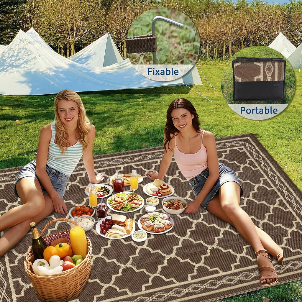 10X14 Outdoor Rug Waterproof Reversible Patio Rug Brown/Coffee