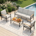4-Piece Outdoor Patio Furniture Set for All-Weather, Heavy-Duty Metal outside Furniture with Washable Thick Cushions, Patio Sectional with Coffee Table for Patio, Deck, Backyard, Garden, Beige