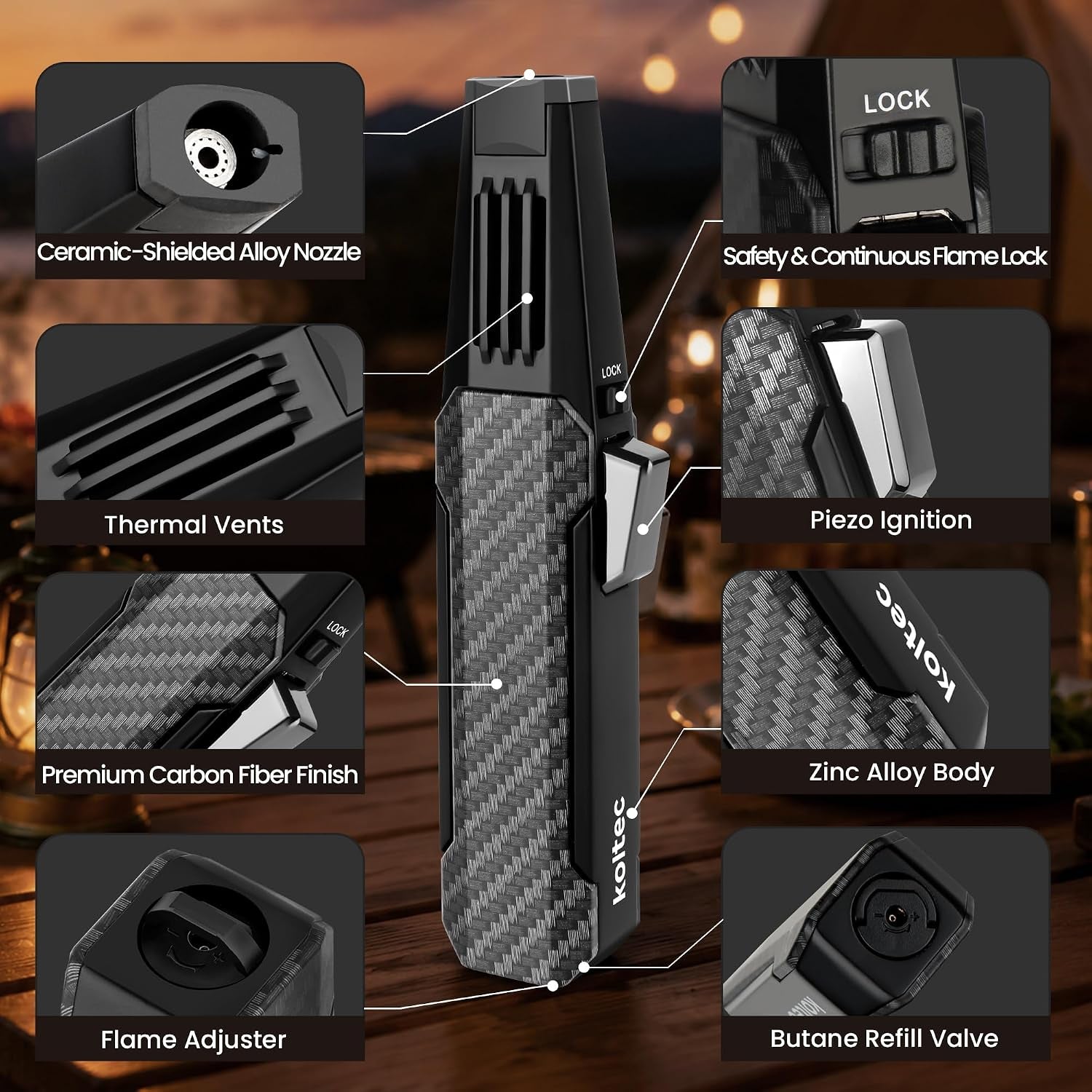 Butane Torch Lighter, Refillable Windproof Jet Flame, BBQ, Camp & Cooking