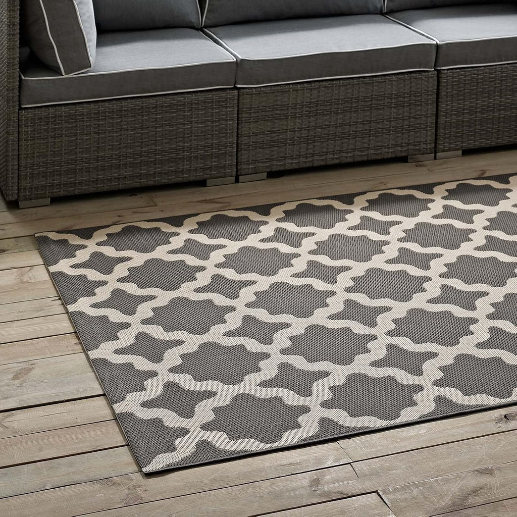 Cerelia Moroccan Trellis 9X12 Indoor and Outdoor Area Rug in Gray and Beige