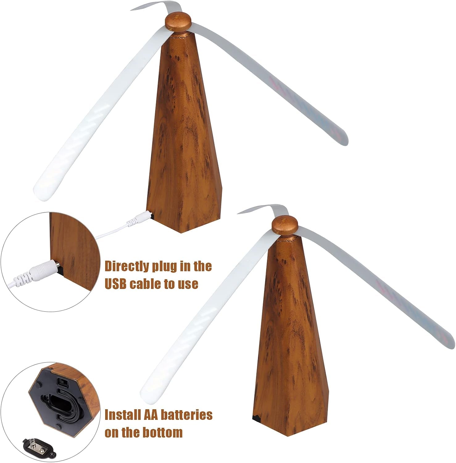 PIOPIAONIU 2 Pcs Table Fly Fans Wood Grain Fly Fan for Indoor and Outdoor Meal Fans for Picnic Restaurant Home