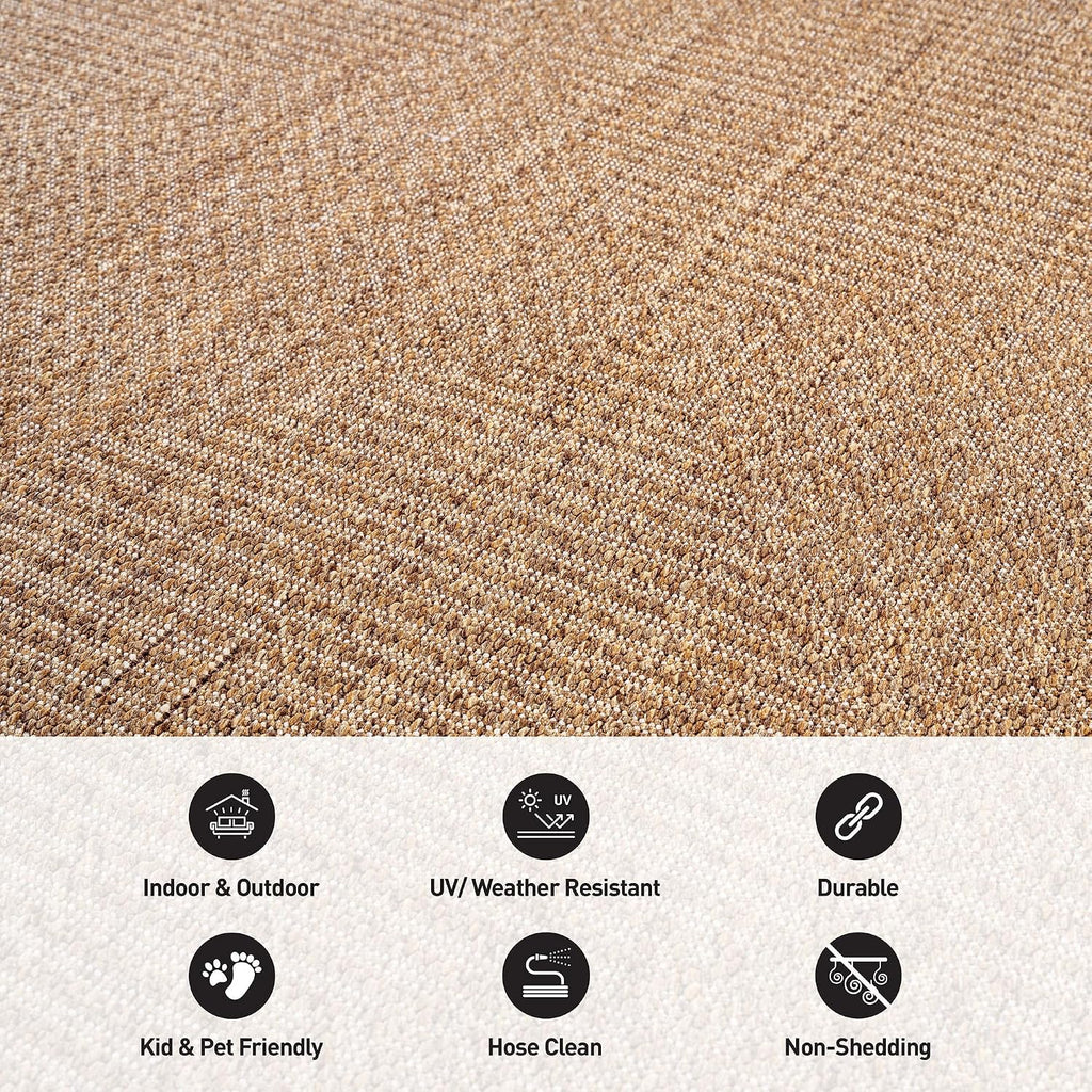 Modern Grid Indoor Outdoor Runner Rug Sand/Natural 2'3" X 8'