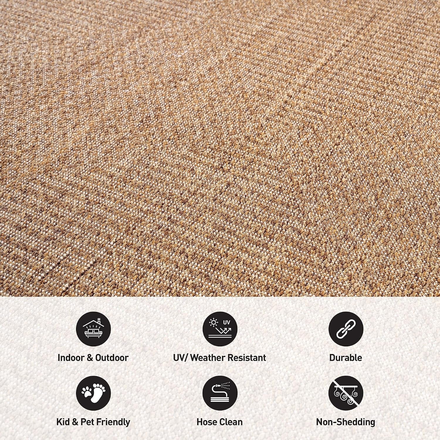 Modern Grid Indoor Outdoor Runner Rug Sand/Natural 2'3" X 8'