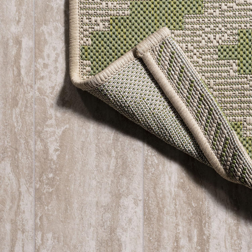 Diamond Tribal Indoor Outdoor Runner Rug 2X8 Green/Cream, Sintra for Backyard, Patio, Porch, Easy-Cleaning, High Traffic, Pet-Friendly, Non-Shedding (SMB116B-28)