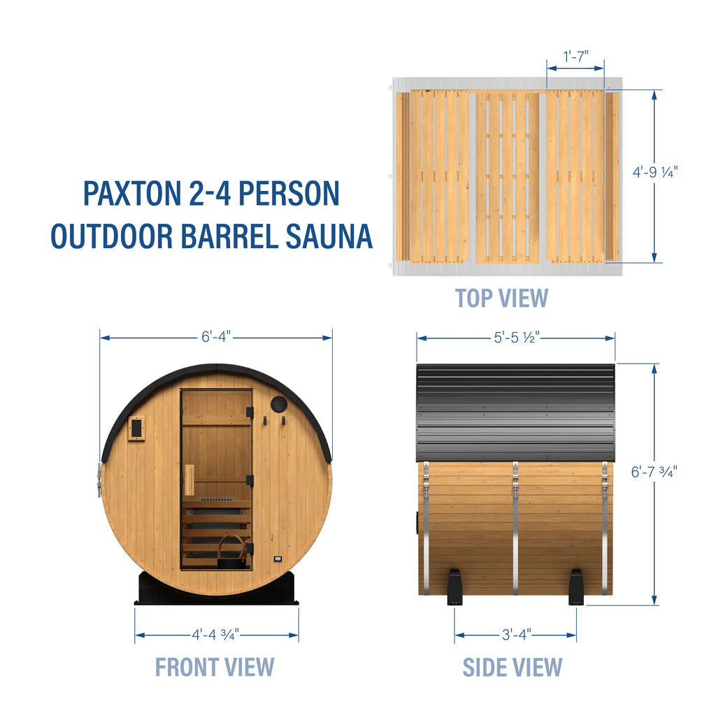 Paxton Outdoor Barrel Sauna - 2-4 Person