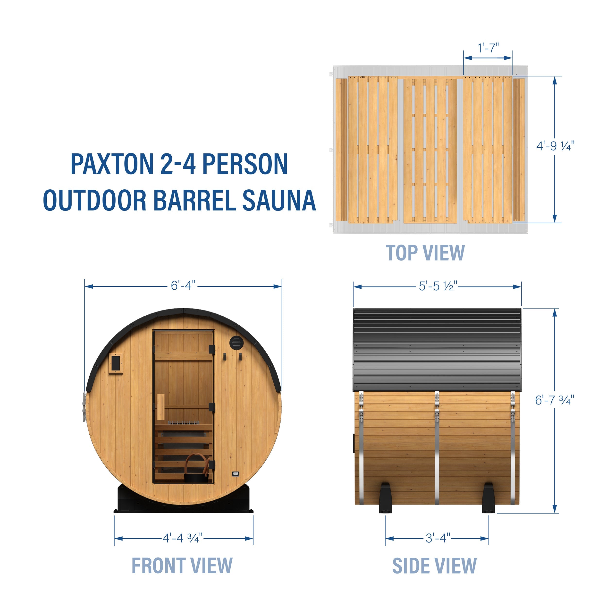 Paxton Outdoor Barrel Sauna - 2-4 Person
