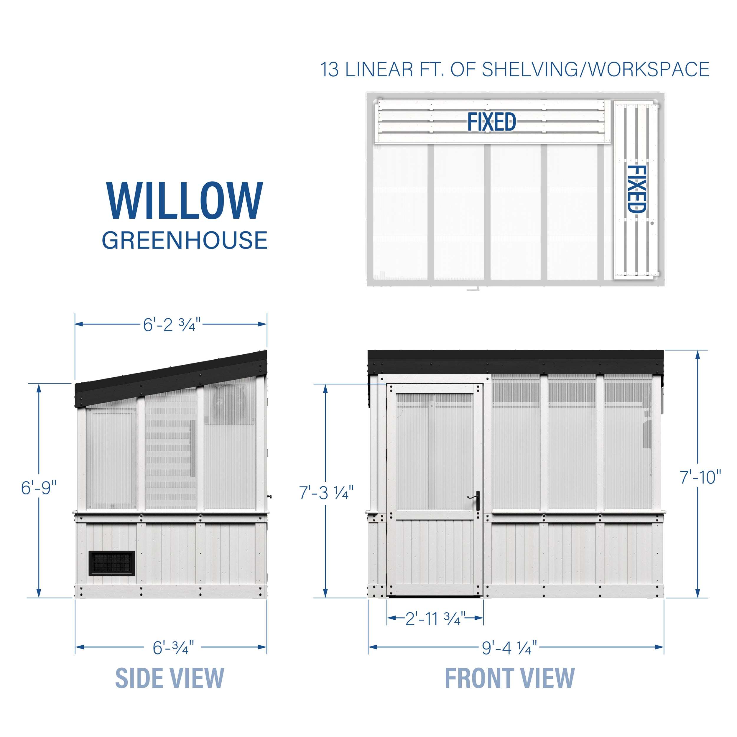 9x6 Willow Greenhouse - White