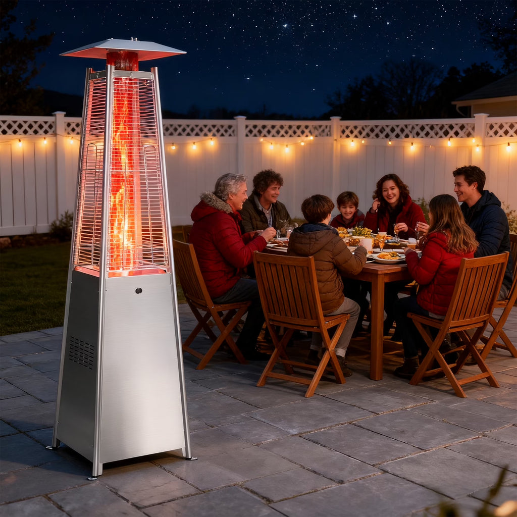 Pyramid Patio Heater, 42000 BTU Outdoor Patio Heater, 7.5 Feet LED Standing Heater with Cover and Wheels, Gray