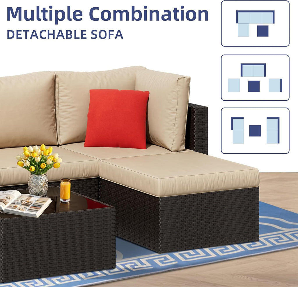 5 Piece Patio Furniture Sets, Outdoor Patio Set Sectional Sofa