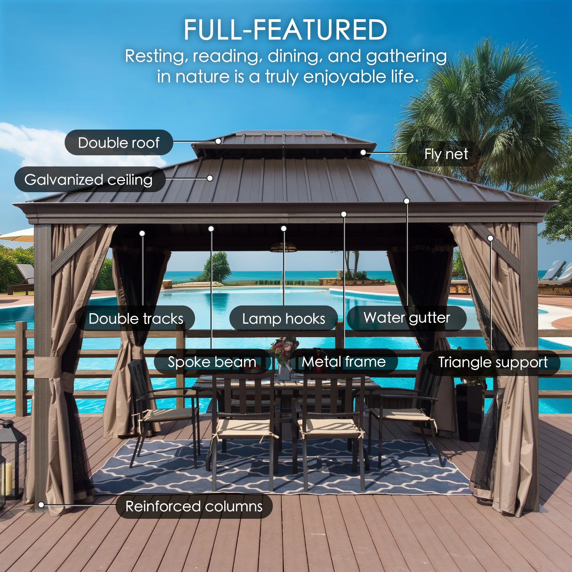 Alexander 10-Ft X 12-Ft Hardtop Roof Aluminum Gazebo (Screen Included)