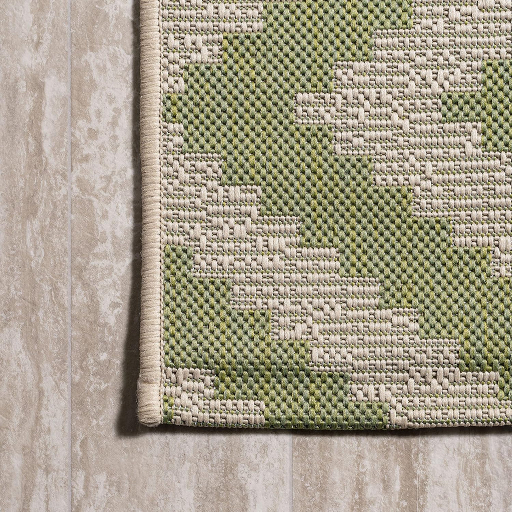 Diamond Tribal Indoor Outdoor Runner Rug 2X8 Green/Cream, Sintra for Backyard, Patio, Porch, Easy-Cleaning, High Traffic, Pet-Friendly, Non-Shedding (SMB116B-28)