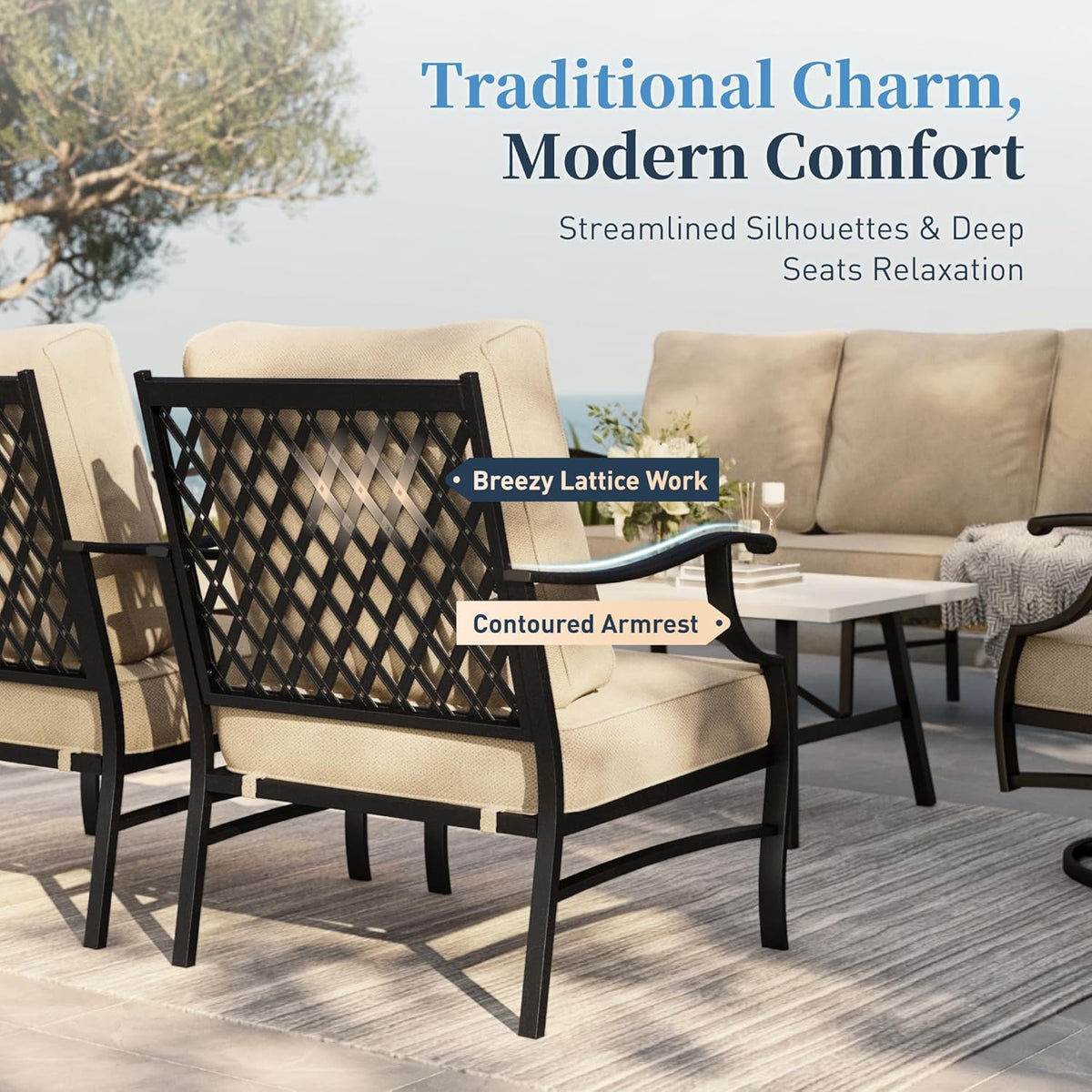 5 PCS Patio Furniture Set, Metal Couch