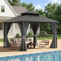 10'X12' Hardtop Gazebo, Metal Galvanized Steel Double Roof, Grey