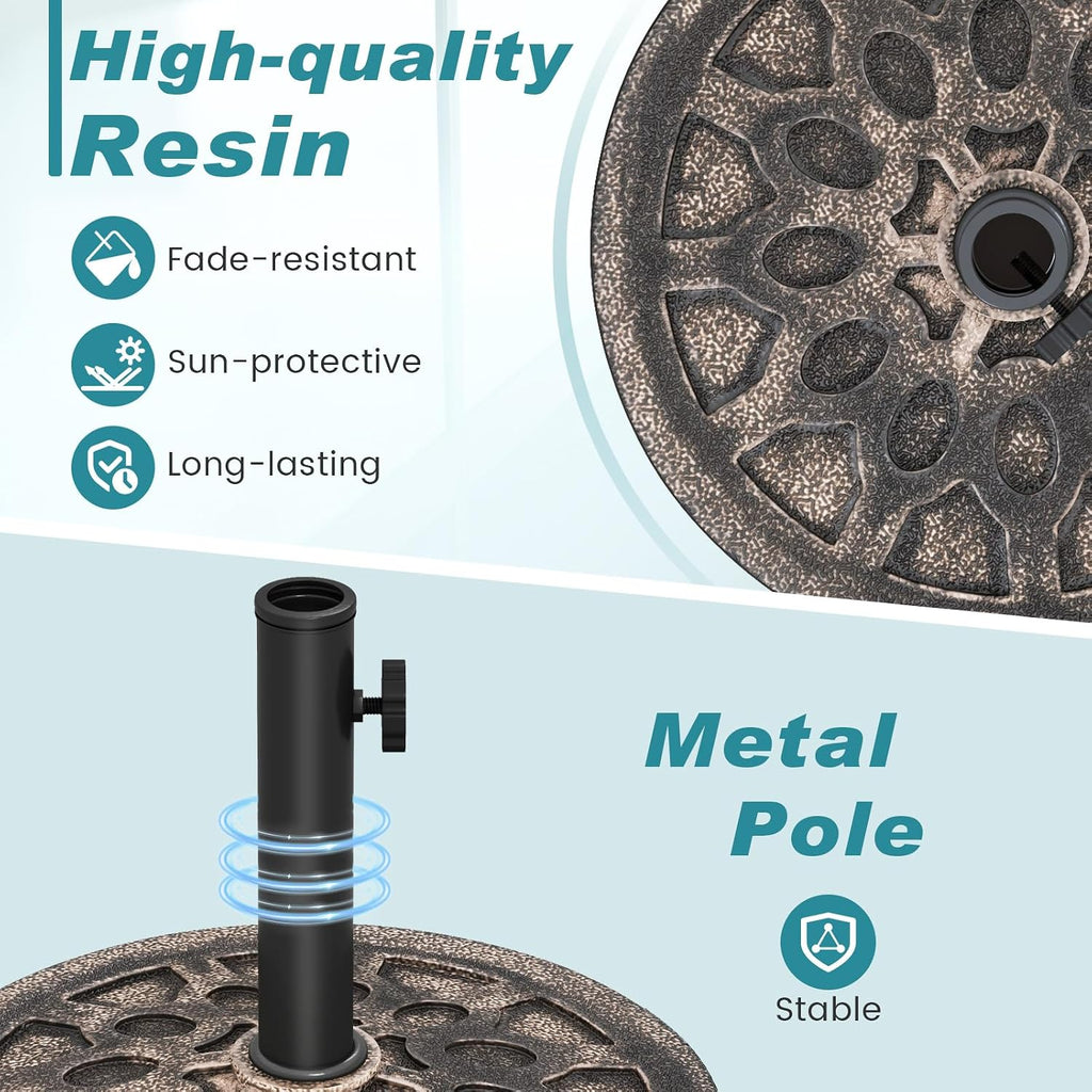 30 Lbs Heavy Duty Umbrella Base, round Parasol Holder with Adjustable Knob for Φ1.5-Φ1.9 Pole, Resin Umbrella Stand with Decorative Pattern, Easy Setup