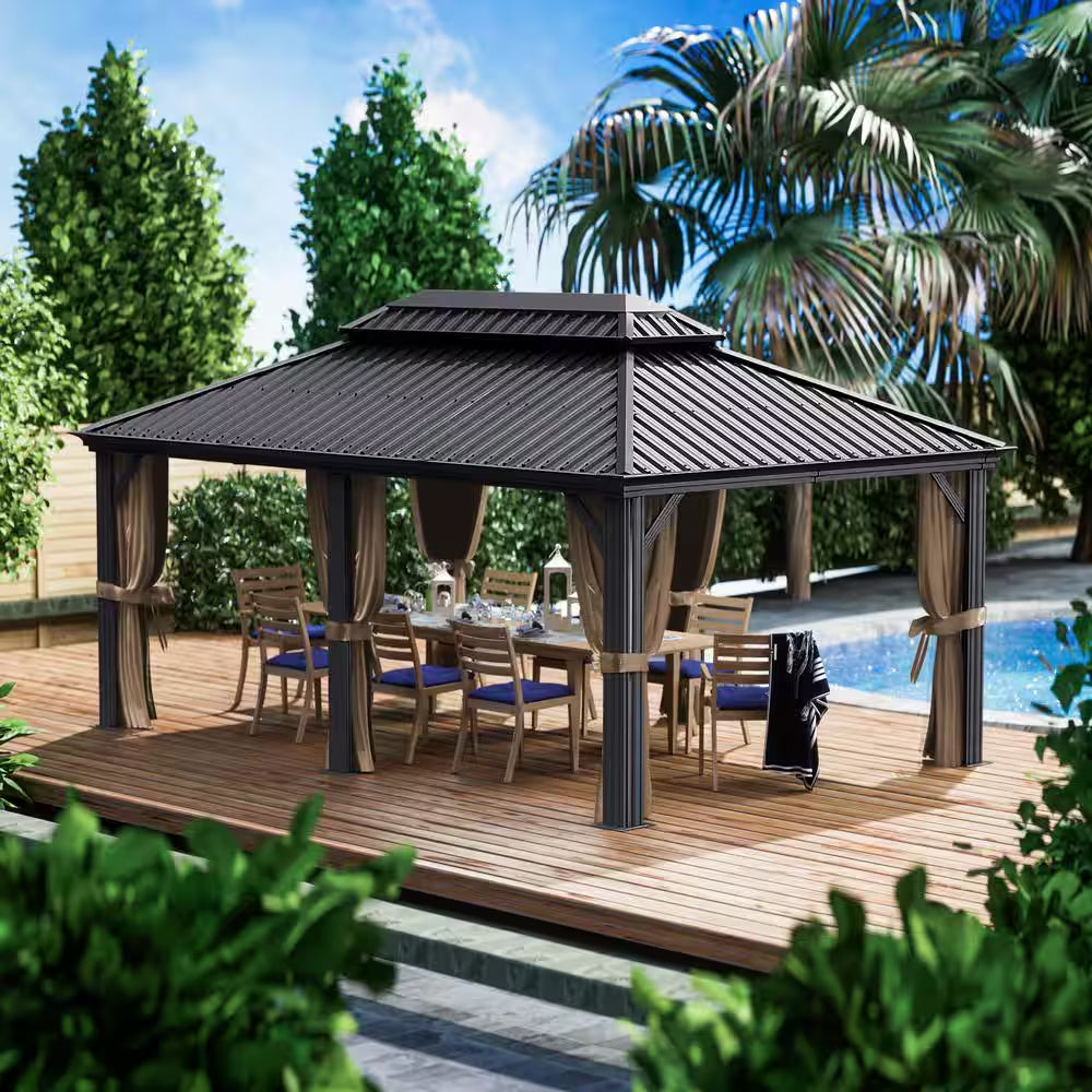 Alexander 12 Ft. X 18 Ft. Aluminum Gray Hardtop Gazebo with Galvanized Steel Roof Gray Color