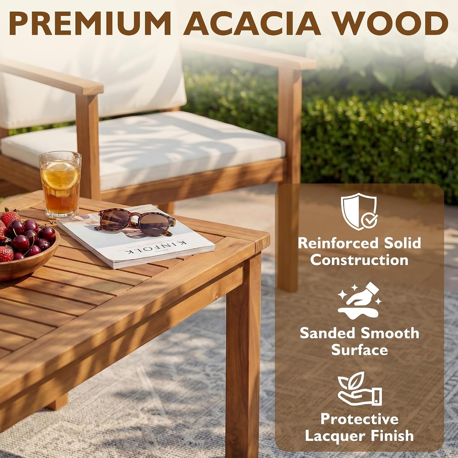 4 Piece Patio Furniture Set Acacia Wood Backyard Furniture (Natural)