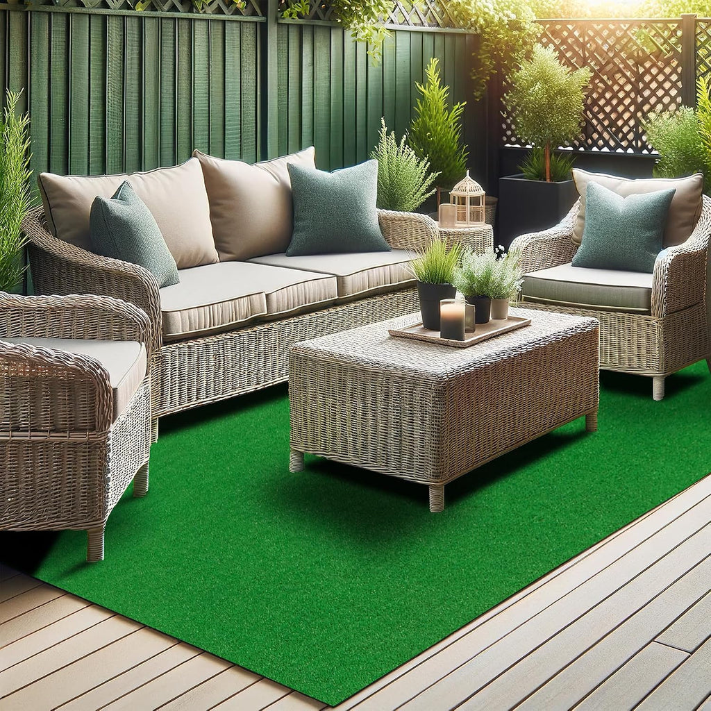 Artificial Grass Outdoor Rug for All-Weather Use, UV Fade Resistant Faux Turf with Drainage Holes, 7'10" X 9'10"