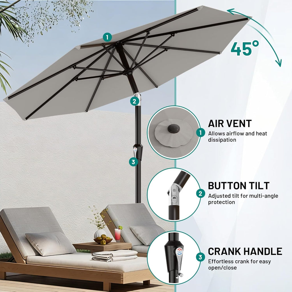 9FT Patio Umbrella Outdoor Table Umbrella Tilt Crank UV Resistant Pool Shade