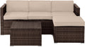 Patio Furniture Set - 3-Piece Rattan Outdoor Sectional, Ottoman, and Table Combo - Deck, Pool, Sunroom, or Backyard Furniture (Brown)