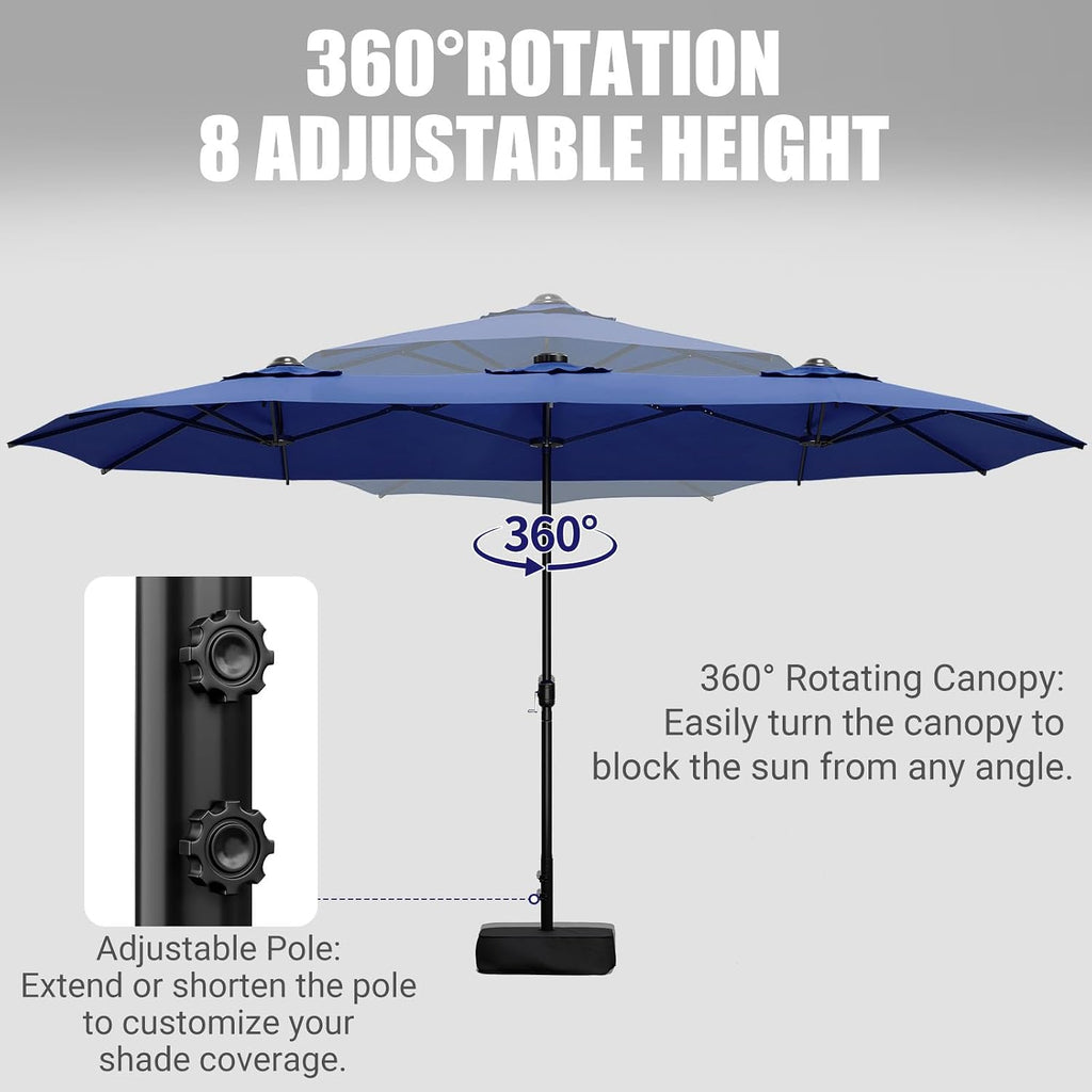 15FT Double-Sided Patio Umbrella with Base Included, Large Outdoor Rectangular Market Umbrella for Backyard, Poolside, Lawn & Garden