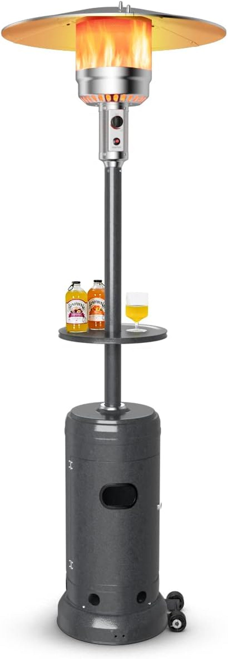 Outdoor Propane Heater, 50000 BTU Standing Gas Heater W/Shelf Tabletop & Wheels, Tip-Over Protection & Auto Shut Off, CSA Certified, Portable Patio Heaters for Home & Commercial Use (Grey)