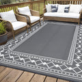 Large Outdoor Rug 10X14 Waterproof Patio Modern Border Reversible Camping Mat Plastic Straw Outdoor Rug for Patio, RV, Deck, Balcony, Backyard, Picnic, Beach, Clover,Grey