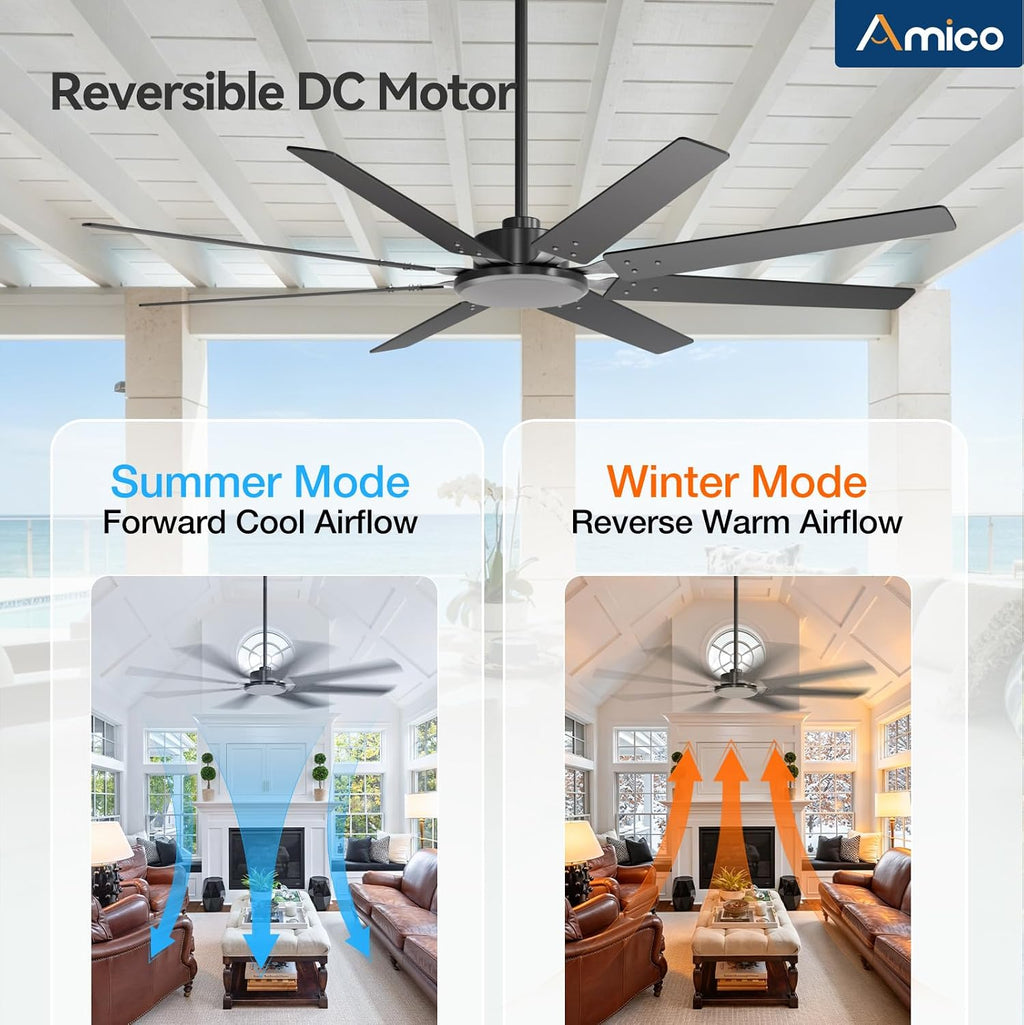 72 Inch Outdoor Ceiling Fan No Light with Remote,Black