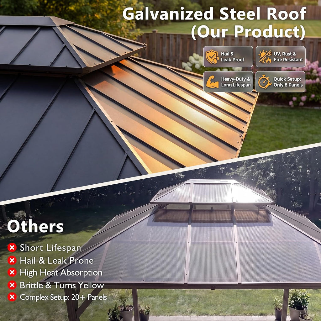 10' X 12' Outdoor Wood Gazebo,Metal Hardtop Gazebo Color DIY
