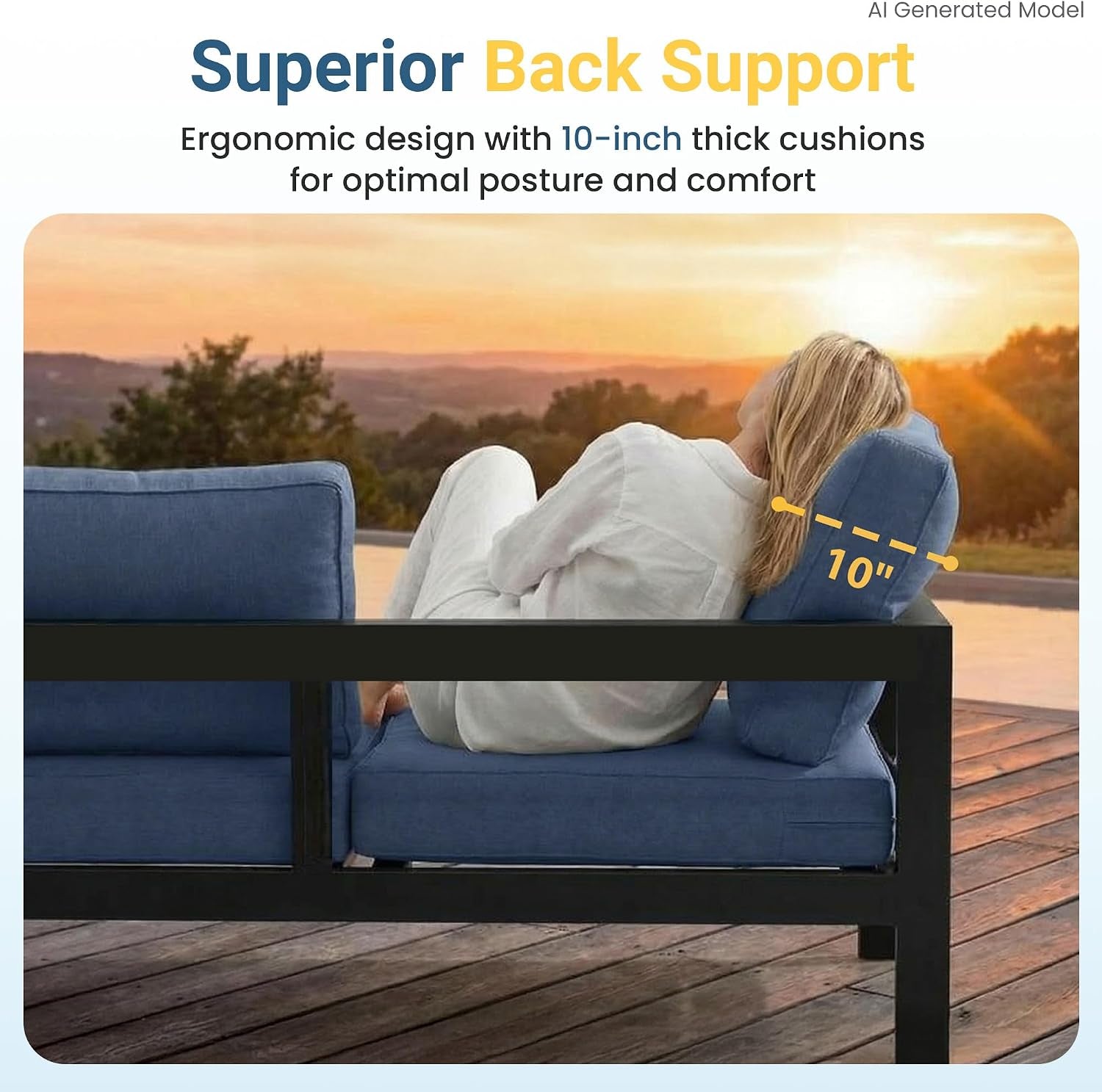 5 Pieces Aluminum Patio Furniture Set with Umbrella, All Weather Oversized Outdoor Furniture Set with Deep Seat and Back Cushion, Patio Conversation Sets with Wide Armrest, Blue & Navy