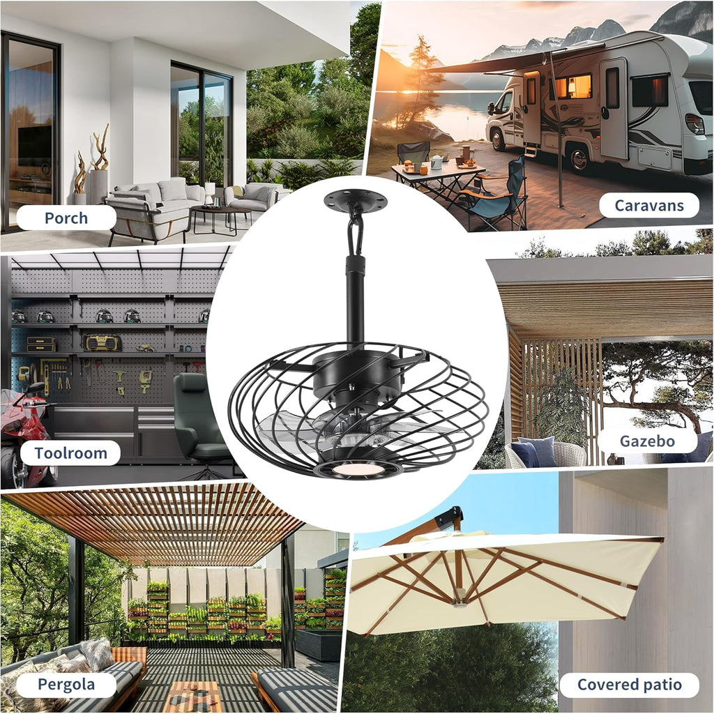15" Black Outdoor Ceiling Fan with Remote Dimmable Light
