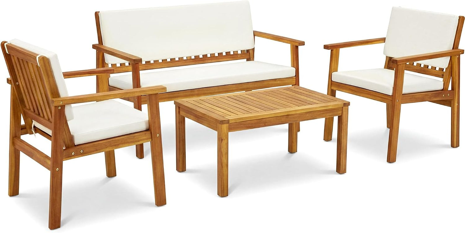 4 Piece Patio Furniture Set Acacia Wood Backyard Furniture (Natural)