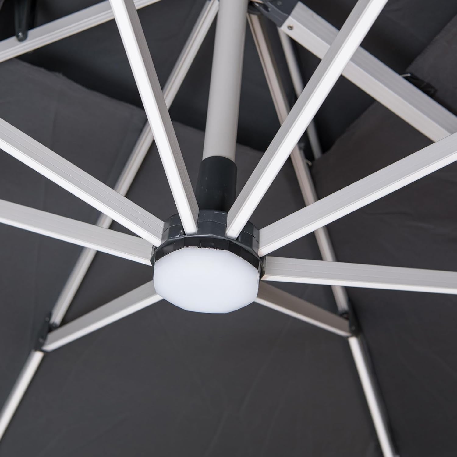 10X10 FT Square Cantilever Patio Umbrella with Solar LED Lights and Cross Base, 360° Rotation Large Heavy Duty Offset Outdoor Umbrella with Easy Tilt for Pool Backyard Deck Garden, Grey
