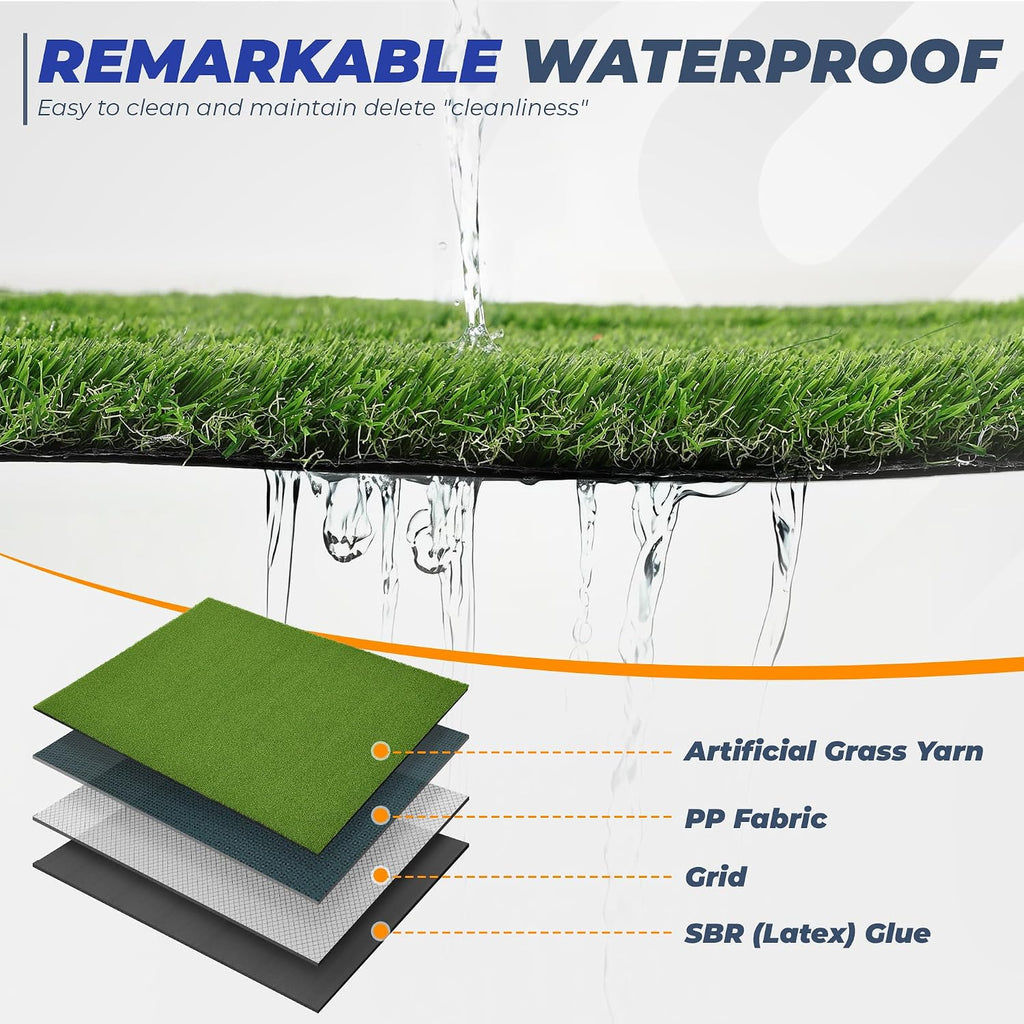 Artificial Grass Turf 6.5X10 FT, 1.38" Thick Fake Grass Rug, Three-Tone Synthetic Turf with Drainage, Outdoor Grass Mat for Backyard, Patio, Dogs & Golf Practice