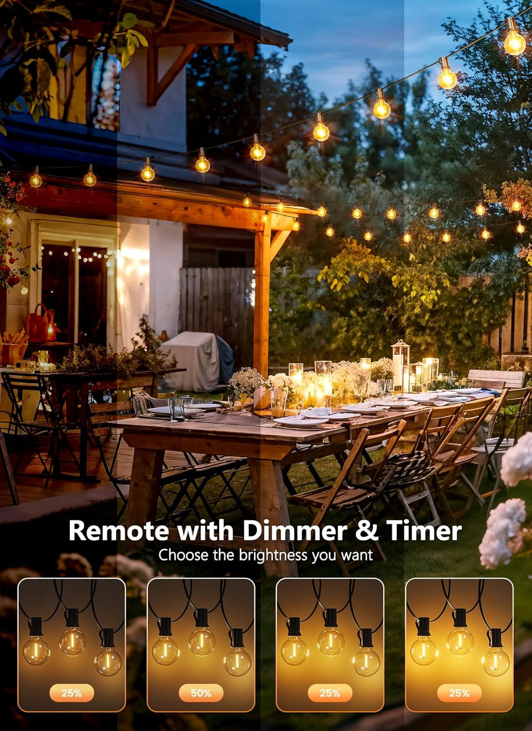 Outdoor String Lights, 100FT Shatterproof LED Patio Lights with 46 Dimmable Plastic G40 Bulbs, 2700K Waterproof Connectable Hanging String for Backyard, Cafe, Porch, Deck, Home Decor