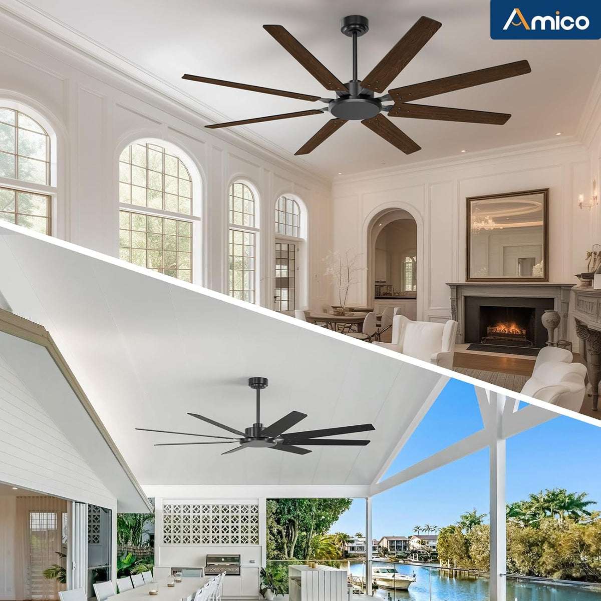 72 Inch Outdoor Ceiling Fan No Light with Remote,Black