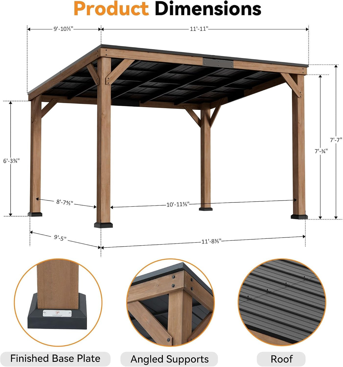 Modern Shade Wood Grill Gazebo 10' X 12' with Sloped Galvanized Steel Roof