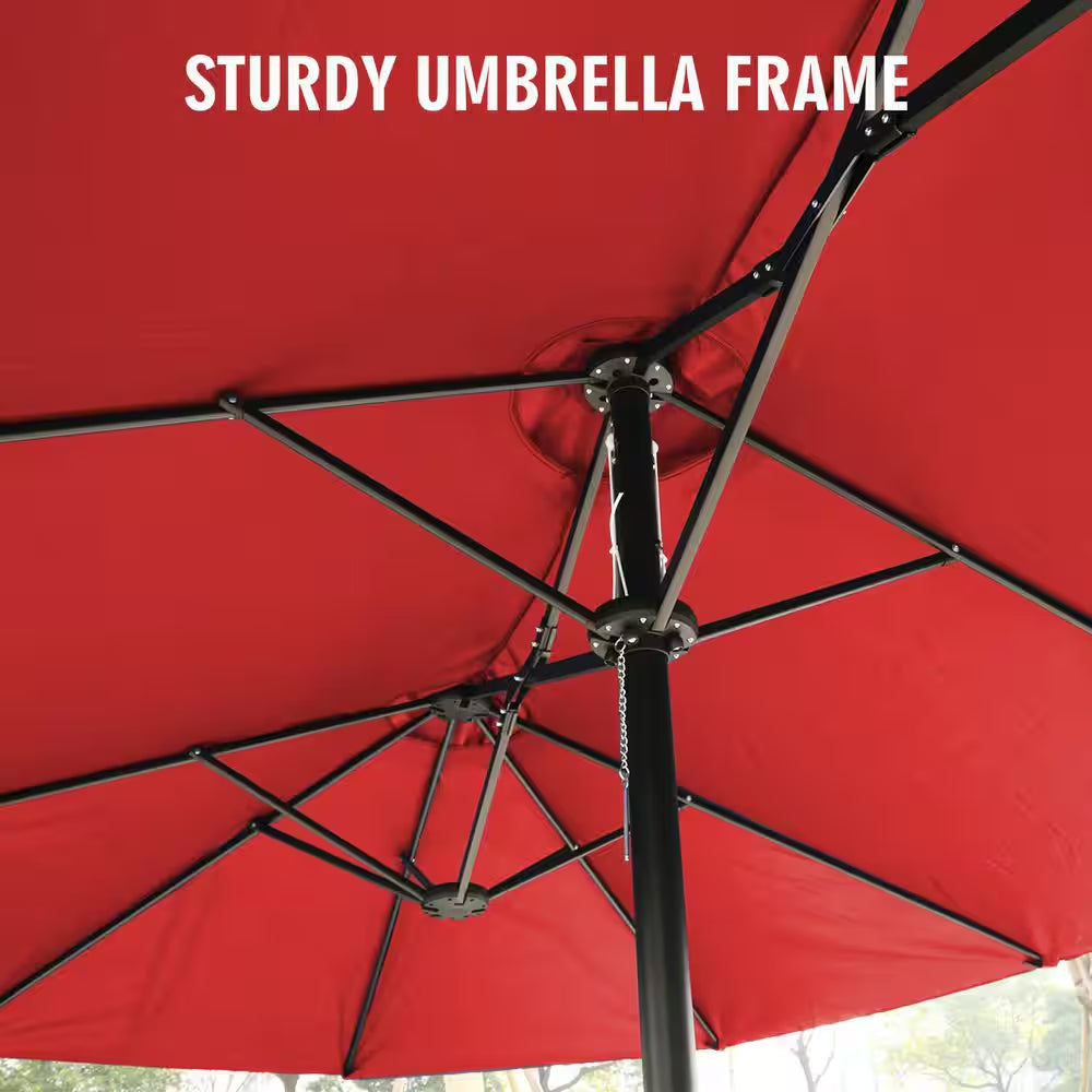 15 Ft. Market Patio Umbrella with Crank, UPF50+ Polyester Canopy and Weighted Base in Chili Red