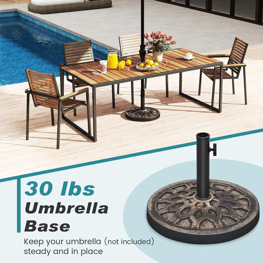 30 Lbs Heavy Duty Umbrella Base, round Parasol Holder with Adjustable Knob for Φ1.5-Φ1.9 Pole, Resin Umbrella Stand with Decorative Pattern, Easy Setup