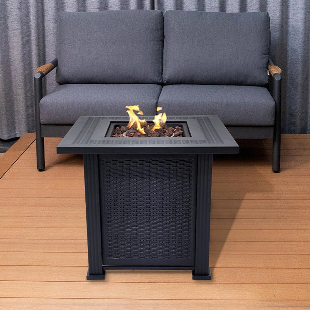 Lausanne Propane Fire Pit Table 28” Outdoor Firepit 50,000 BTU Firepits for outside with Lava Rocks and Removable Lid Metal Fire Pit Outdoor Fireplace Propane Fire Pits for outside CSA Certified