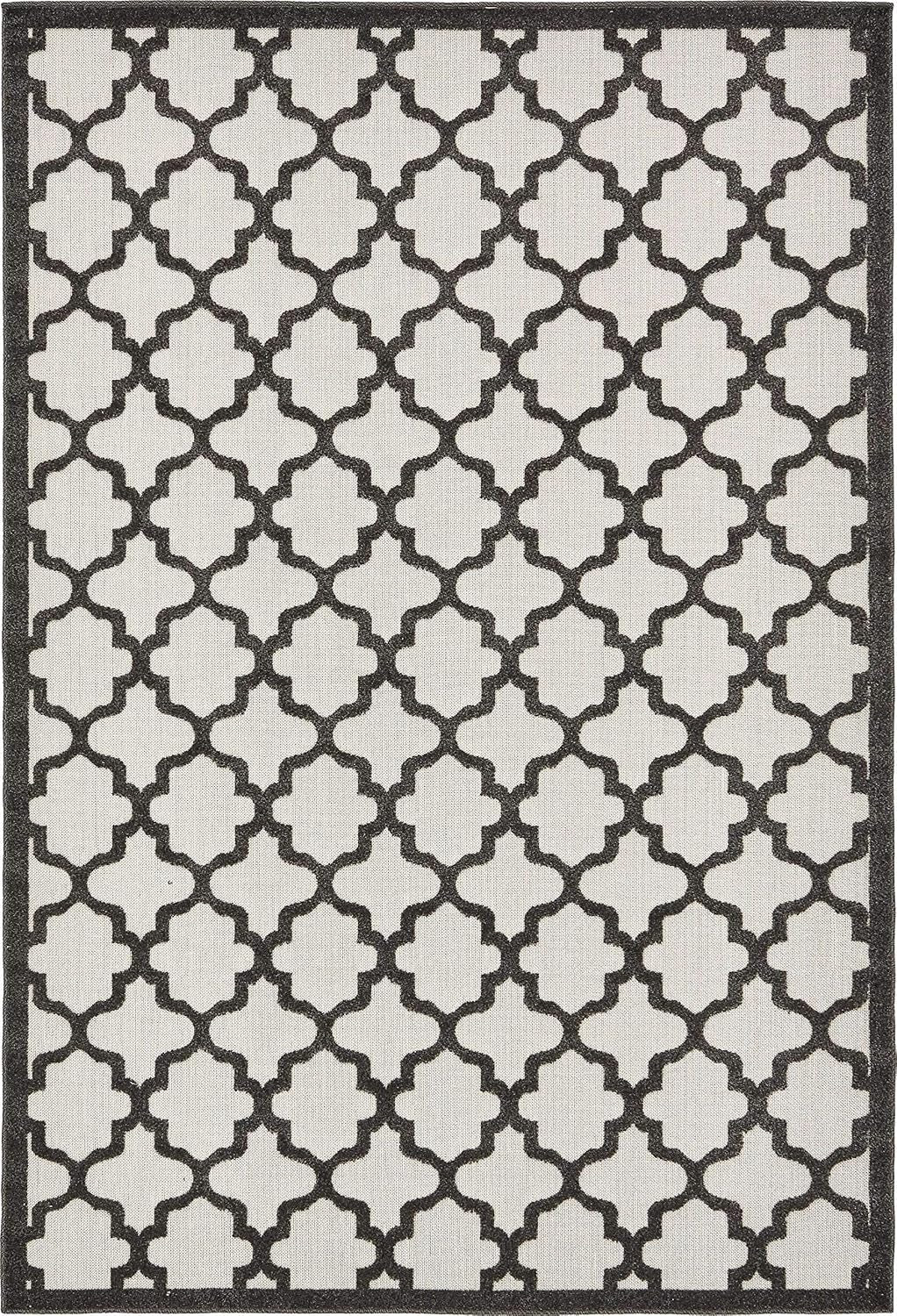 Outdoor Trellis Collection Area Rug - Tulsa (6' 1" X 9' Rectangle, Black/ Ivory)