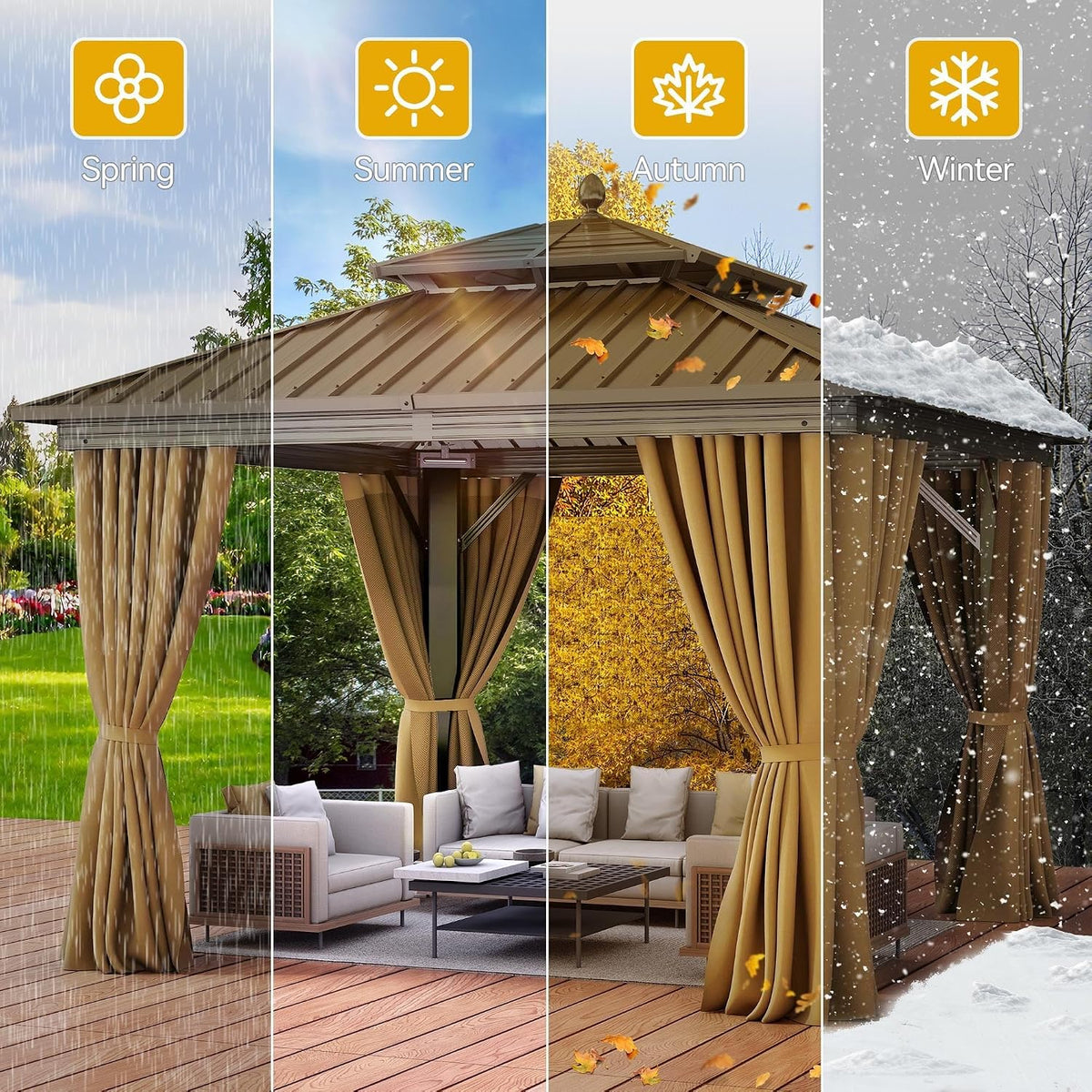 10X10Ft Aluminum Gazebo Hardtop Double Roof Canopy Outdoor Gazebo
