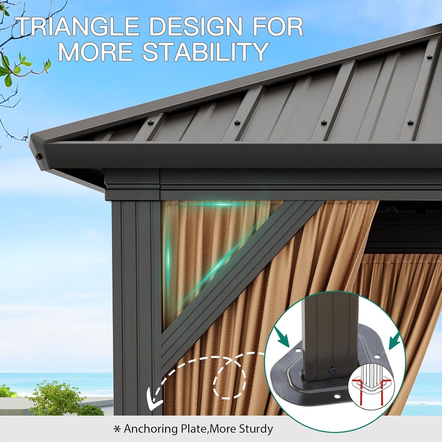 10X10 Ft Double Roof Hardtop Gazebo, Heavy Duty Galvanised Steel Hardtop Pavilion with Nettings and Curtains, Metal Roof Gazebo for Patio, Terrace, Lawn and Deck, Brown