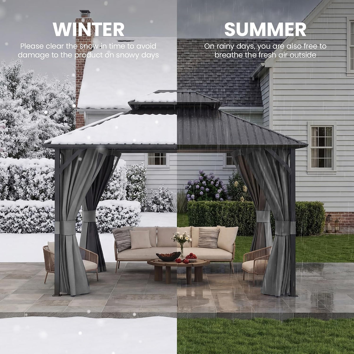 10'X12' Hardtop Gazebo, Metal Galvanized Steel Double Roof, Grey